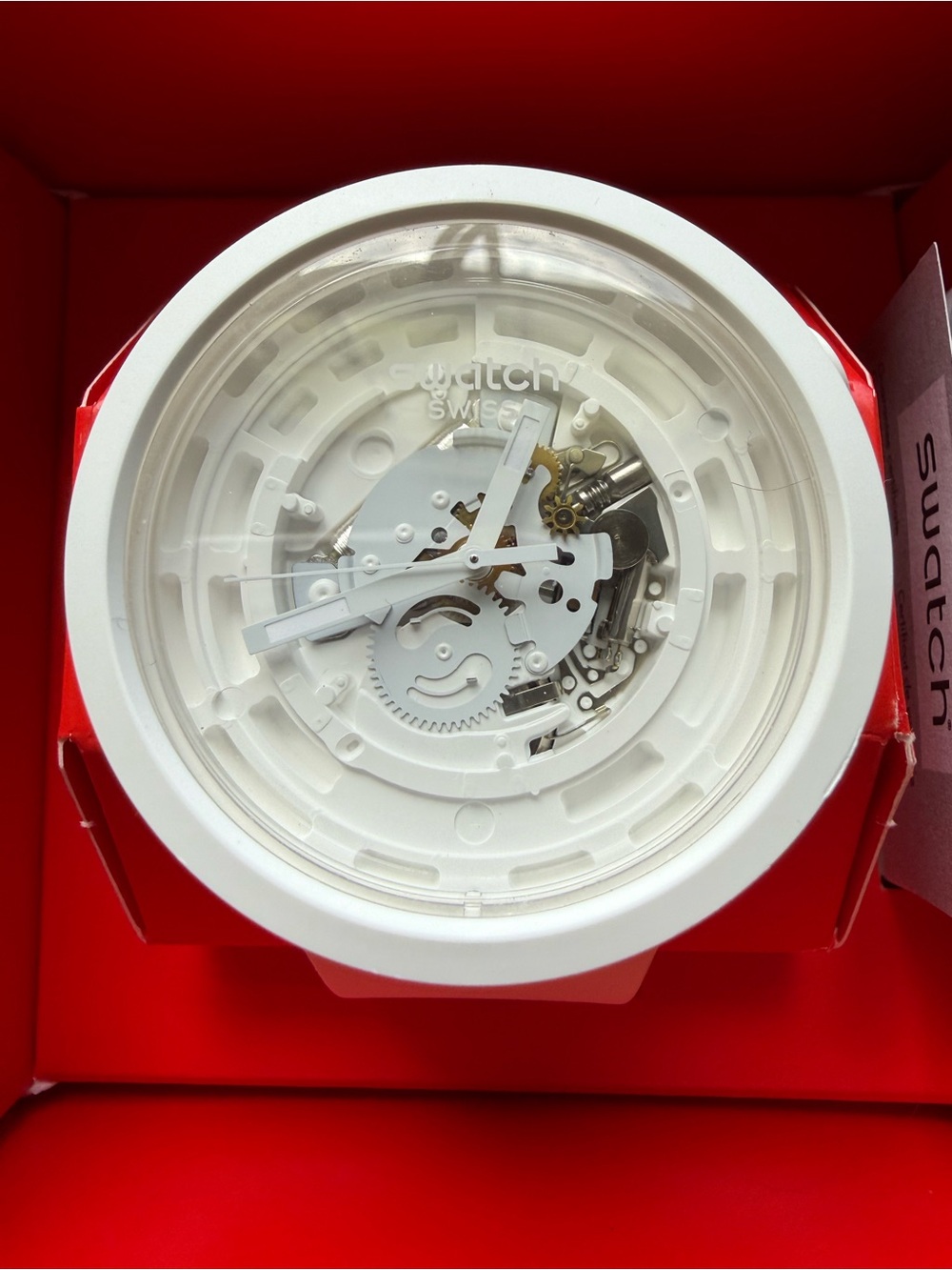 Swatch White Bio C Watch with Visible Movement